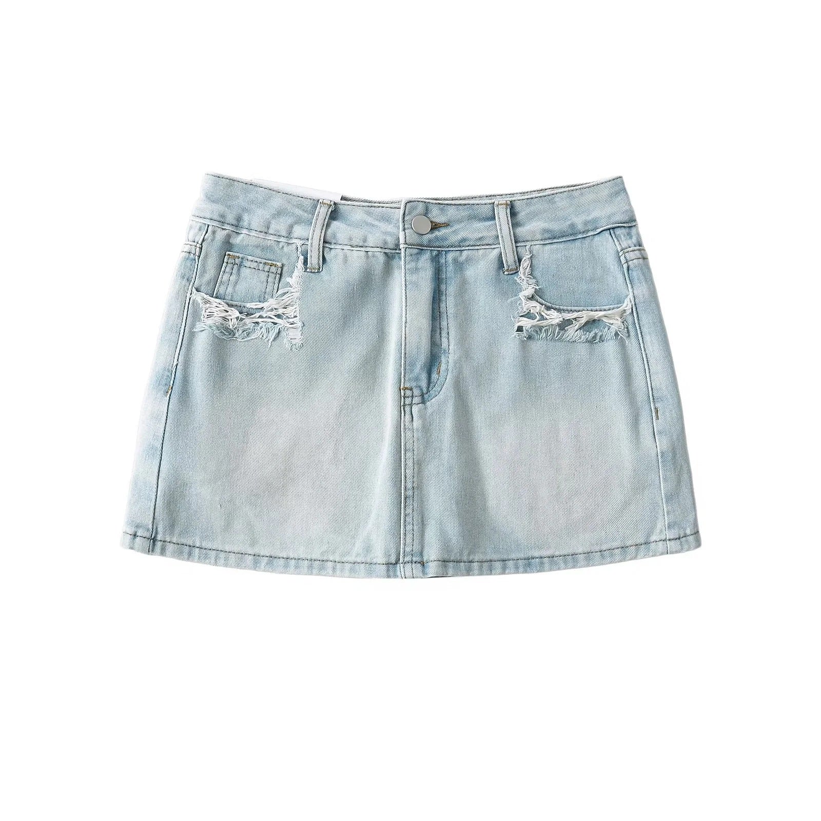 Mini-jupe en jean taille basse pour femme – Jupe en jean stretch délavée avec coupe ajustée, conception anti-exposition et style streetwear tendance