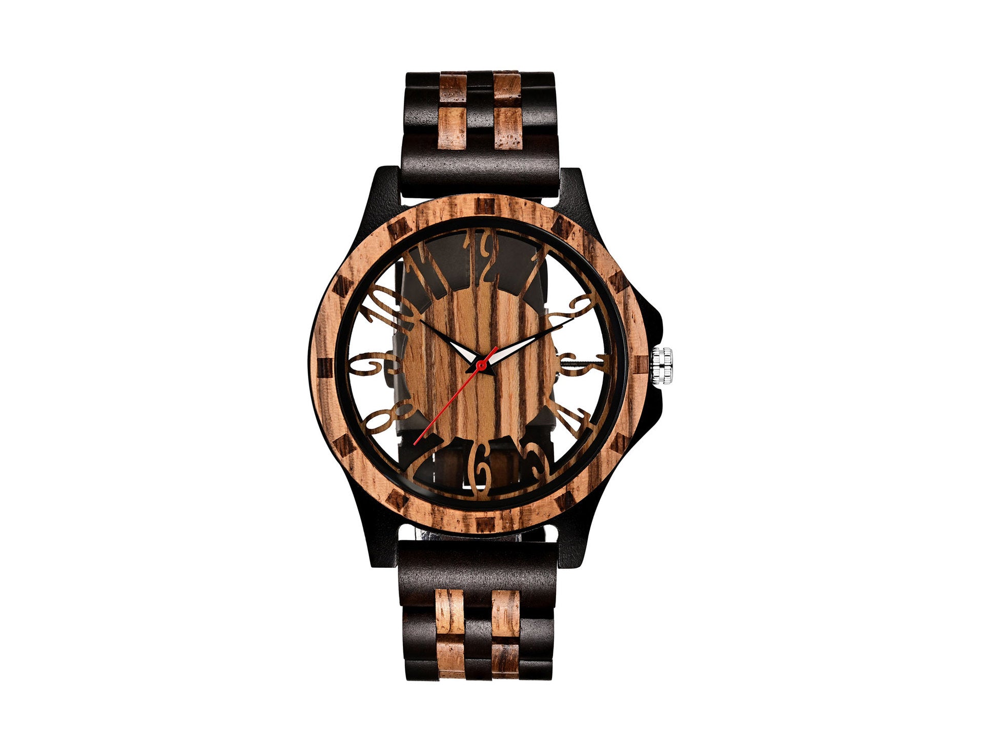 Men genuine  Wooden Quartz Watch – 46mm Walnut Wood Case with Seagull Movement &amp; Genuine Leather Strap