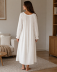 Women's Long Sleeve Cotton Nightgown – Soft Breathable Sleep Dress with U-Neck, Ruffled Hem & Elegant Princess Style