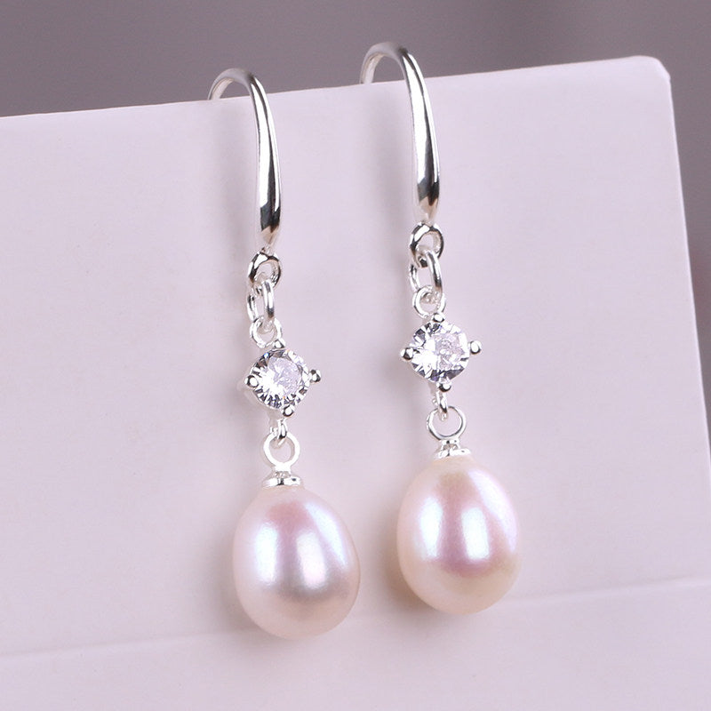 Women Natural Freshwater Pearl Earrings – 925 Sterling Silver Korean Style Heart &amp; Water Drop Jewelry