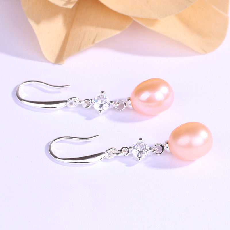 Women Natural Freshwater Pearl Earrings – 925 Sterling Silver Korean Style Heart &amp; Water Drop Jewelry