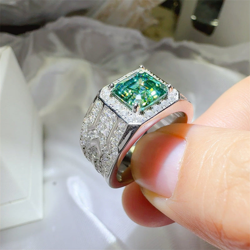1 caret Moissanite Silver Plated Mens Ring