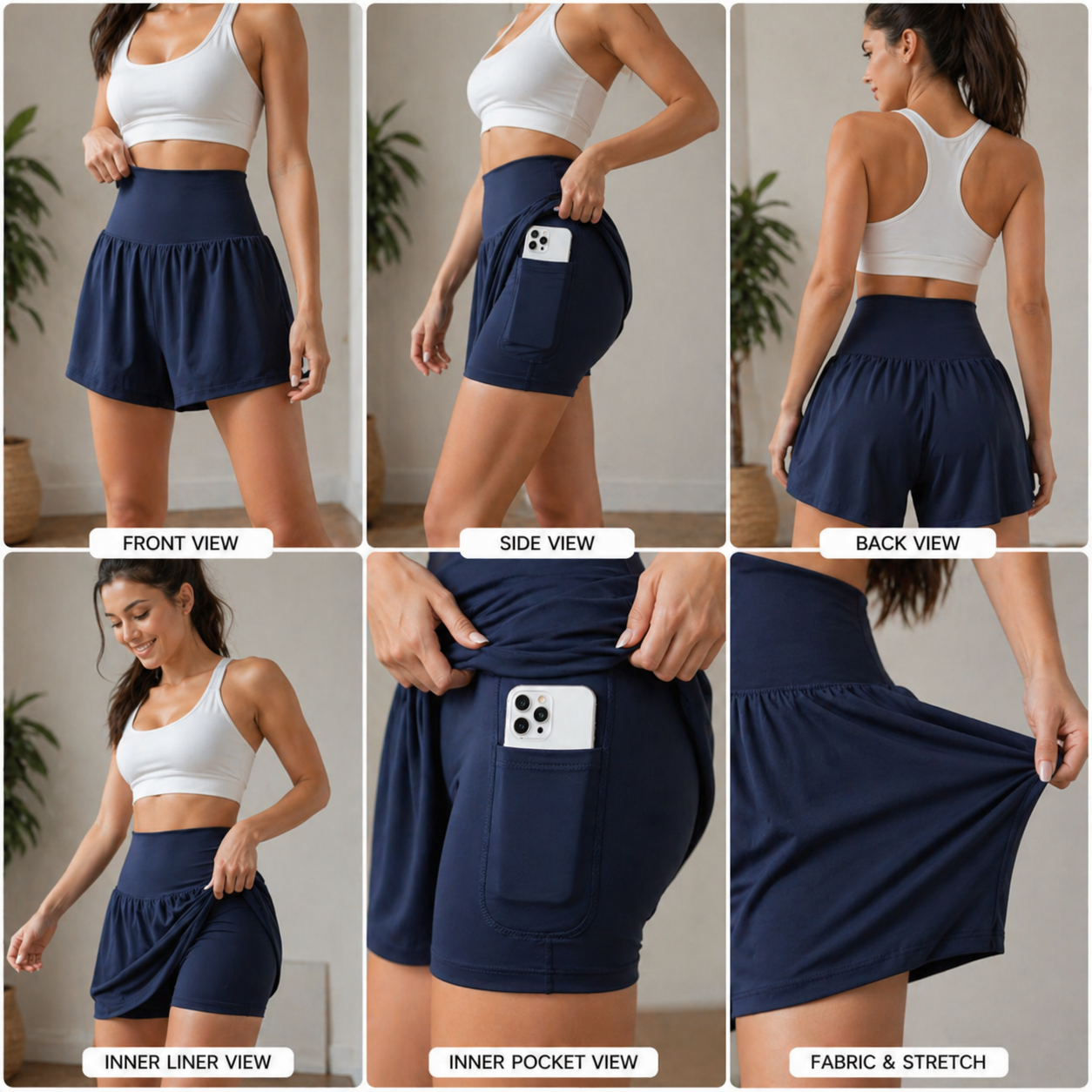 Women's High-Waist Quick-Dry Sports Two-Piece Set – Padded Bra &amp; Shorts with Side Pocket, 4 Colors