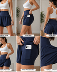 Women's High-Waist Quick-Dry Sports Two-Piece Set – Padded Bra & Shorts with Side Pocket, 4 Colors