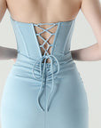 Damen Sexy Korsett-Abendkleid für formelle Anlässe & Partys – Trägerloses Satinperlen-Spitzen-Maxikleid mit schmaler Passform