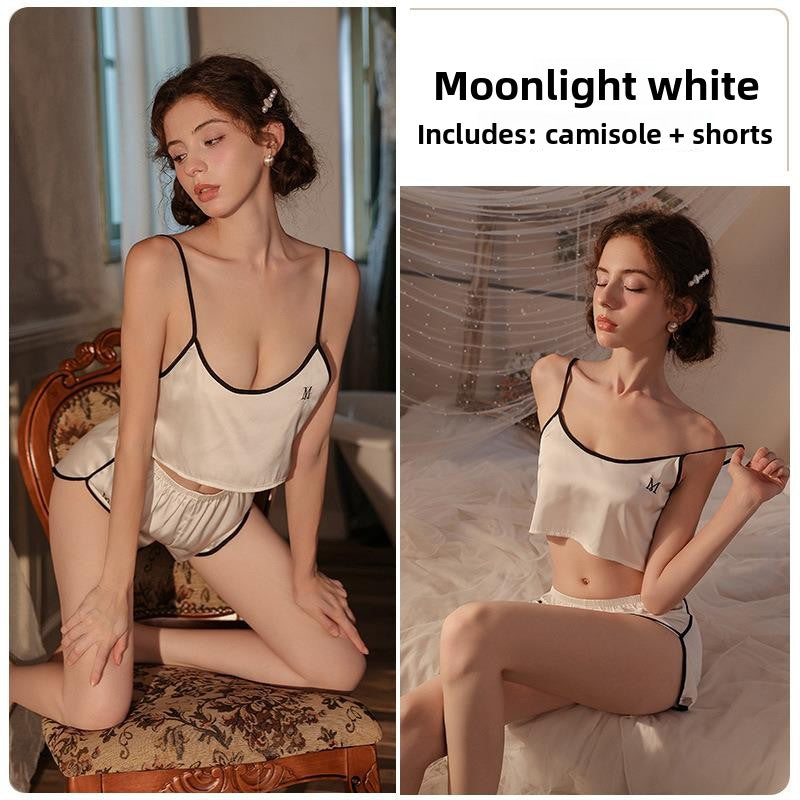 Ensemble nuisette et short col V en soie glacée pour femme – Pyjama d'été sexy deux pièces