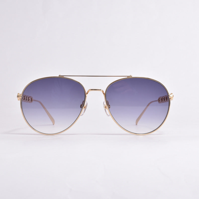 Damen Polarisierte Piloten-Sonnenbrille mit Kette – UV400 Metallrahmen Aviator-Brille mit CR39 Gläsern