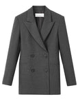 Veste de costume croisée grise pour femme – Blazer de bureau style rétro, longueur moyenne