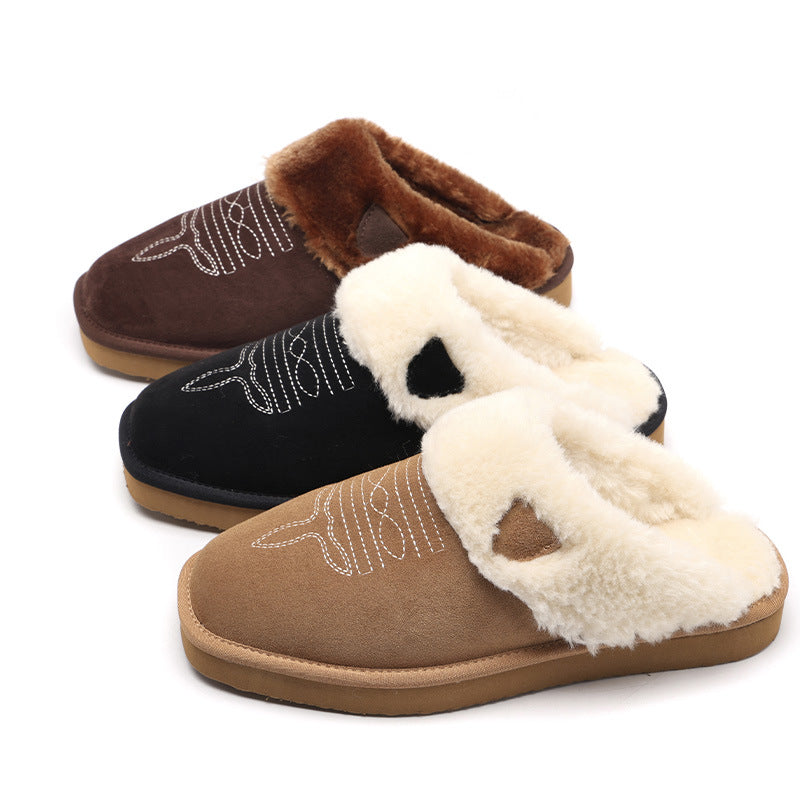 Unisex Thermal Leather House Slippers – Warm Fur Lined Slip-On Winter Indoor Shoes with EVA Sole