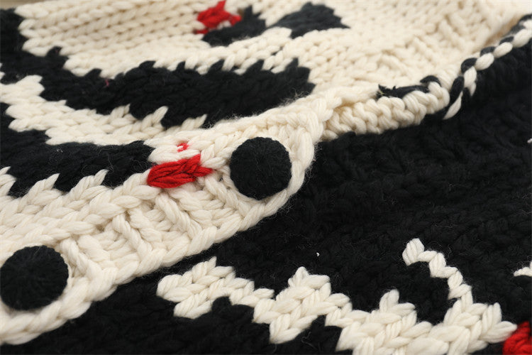 Damen Strickjacke mit V-Ausschnitt und Farbblockdesign – Handgemachter Pullover aus Baumwollmischung im französischen Stil
