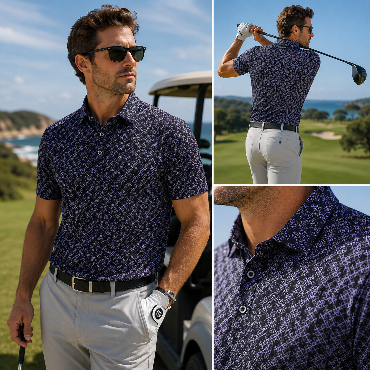 Men's Short Sleeve Golf Polo Shirt – Moisture-Wicking Printed