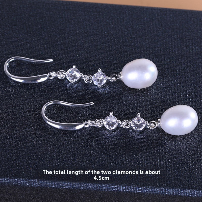 Women Natural Freshwater Pearl Earrings – 925 Sterling Silver Korean Style Heart &amp; Water Drop Jewelry