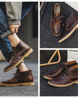 Men's Genuine Leather Vintage Work Boots – Crazy Horse Cowhide, Lace-Up, TPR Sole, Mid-Top Desert Style, EU 39–44