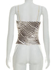 Women's Zebra Print Mesh Slim Fit V-Neck Camisole Top