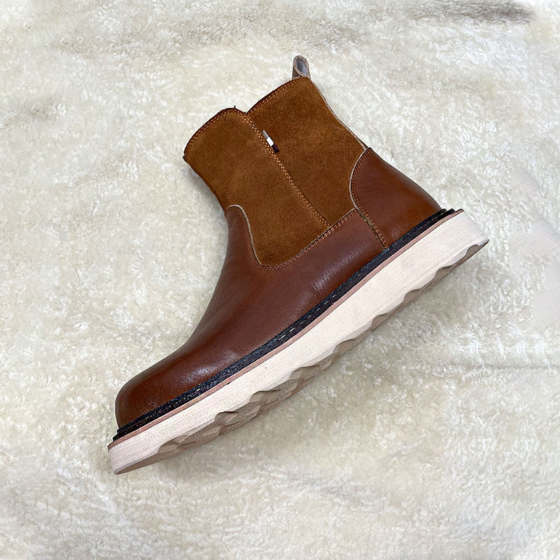 Herren Winter-Schneestiefel mit Lammfellfutter – Wasserdichtes Rindsleder, wadenhoch, seitlicher Reißverschluss, EU 38–44, Schwarz &amp; Braun