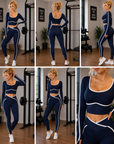 Women's Color Block Yoga Set – Long Sleeve Top & Cropped Leggings, 92% Nylon