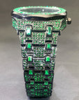 Men's Hip-Hop Full Rhinestone Quartz Watch , Luxury Green Alloy Fashion Timepiece
