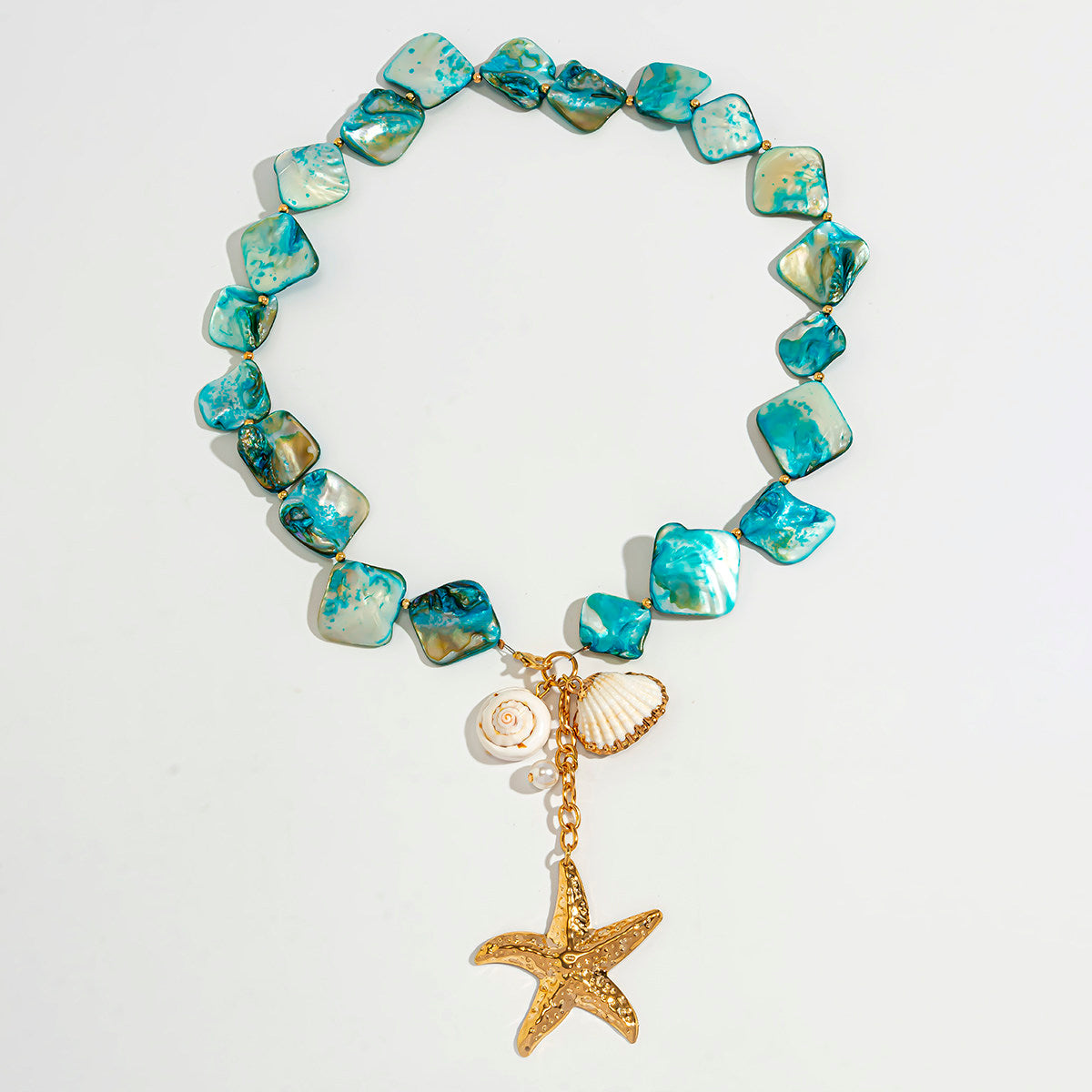 Women’s Irregular Starfish &amp; Shell Pendant Necklace – Boho Beach Clavicle Chain