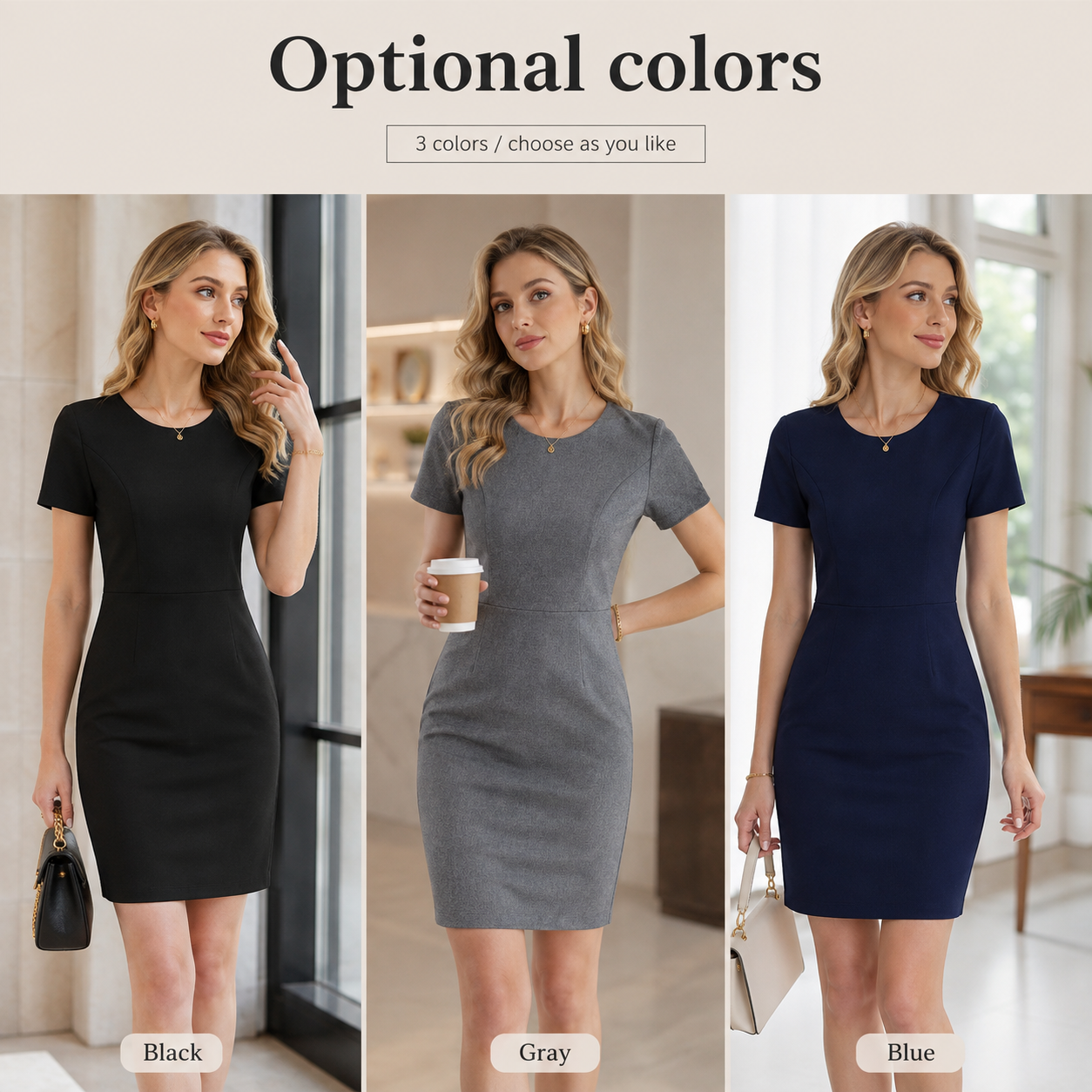 Women's Short Sleeve Professional A-Line Dress – Slim Fit Office Wear