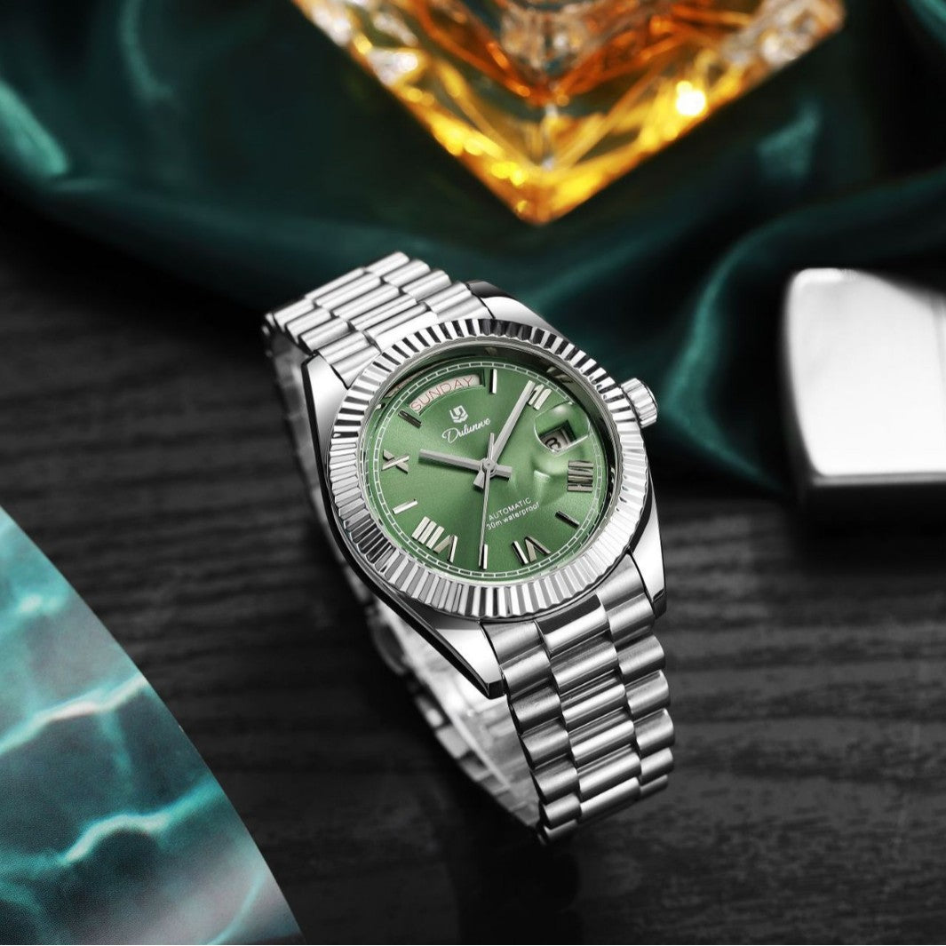 Men's Automatic Calendar Watch – Stainless Steel Mechanical Timepiece with Day-Date Display, Mineral Crystal &amp; Waterproof Design