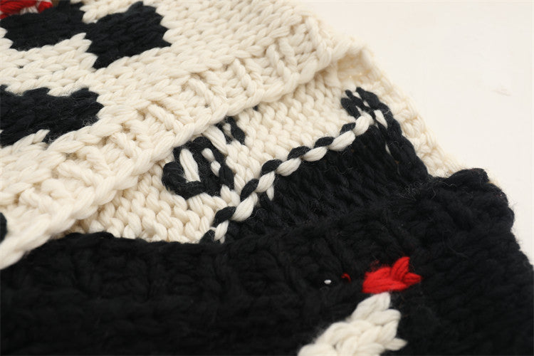 Damen Strickjacke mit V-Ausschnitt und Farbblockdesign – Handgemachter Pullover aus Baumwollmischung im französischen Stil