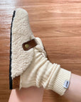 Women's Wool-Lined Genuine Leather Mule Slippers – Retro Thick-Sole Backless Slip-Ons