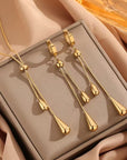 Women Gold-Plated Tassel Earrings and Necklace Set – Titanium Steel Water Drop Pendant Fashion Jewelry