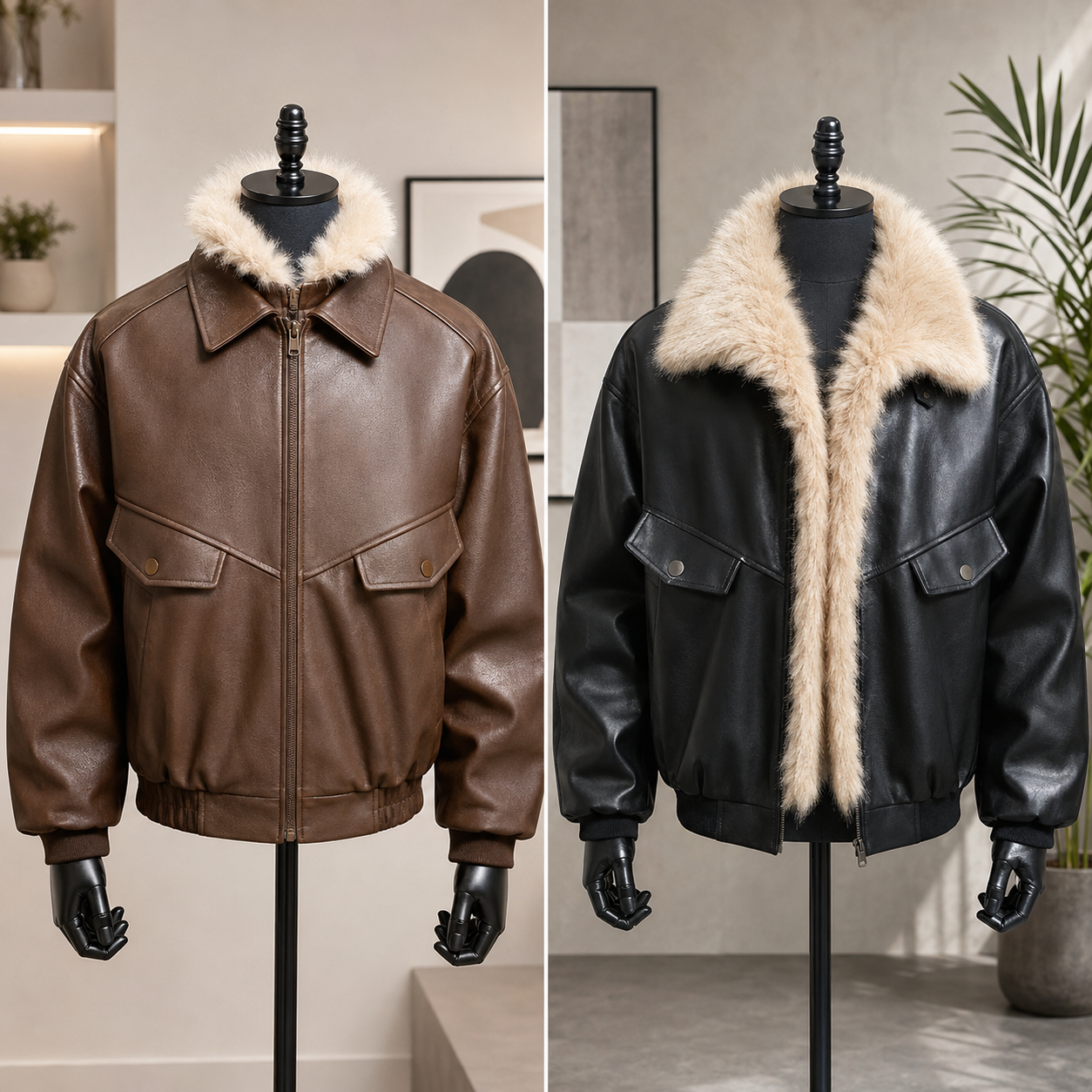 Men's Retro Faux Fur Collar PU Leather Jacket - Thickened Winter Coat