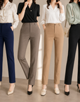 Women's Elastic High Waist Straight Leg Business Pants – Stretch Trousers