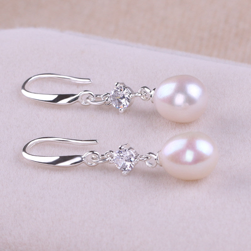 Women Natural Freshwater Pearl Earrings – 925 Sterling Silver Korean Style Heart &amp; Water Drop Jewelry