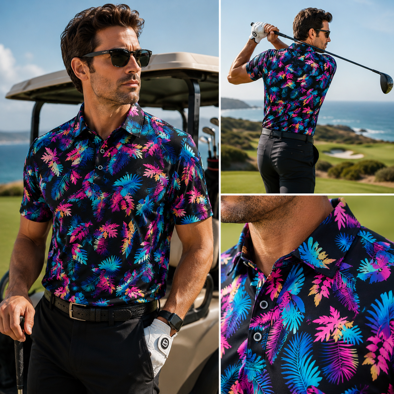 Men's Short Sleeve Golf Polo Shirt – Moisture-Wicking Printed