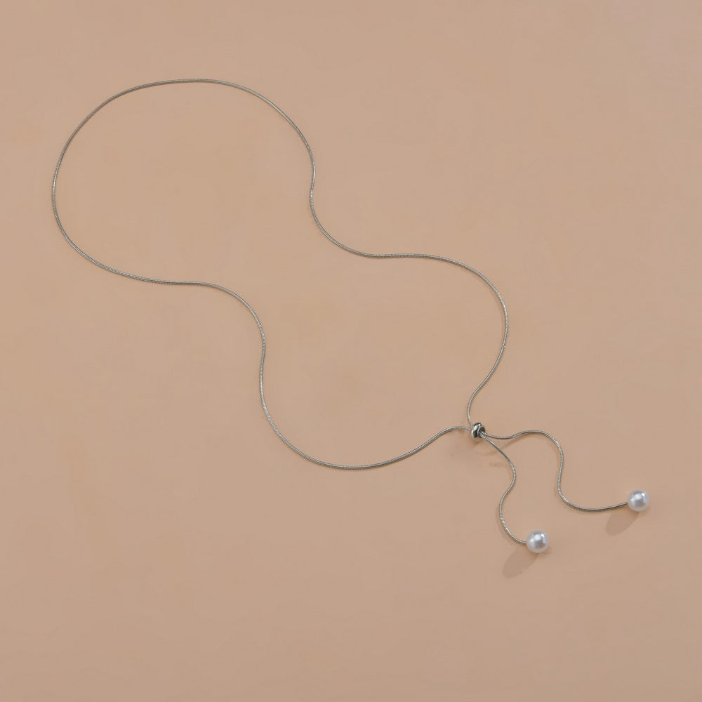 Verstellbare Y-förmige Perlen-Halskette für Damen – koreanische Mode, geometrische Zinklegierungs-Kette, 61–70 cm