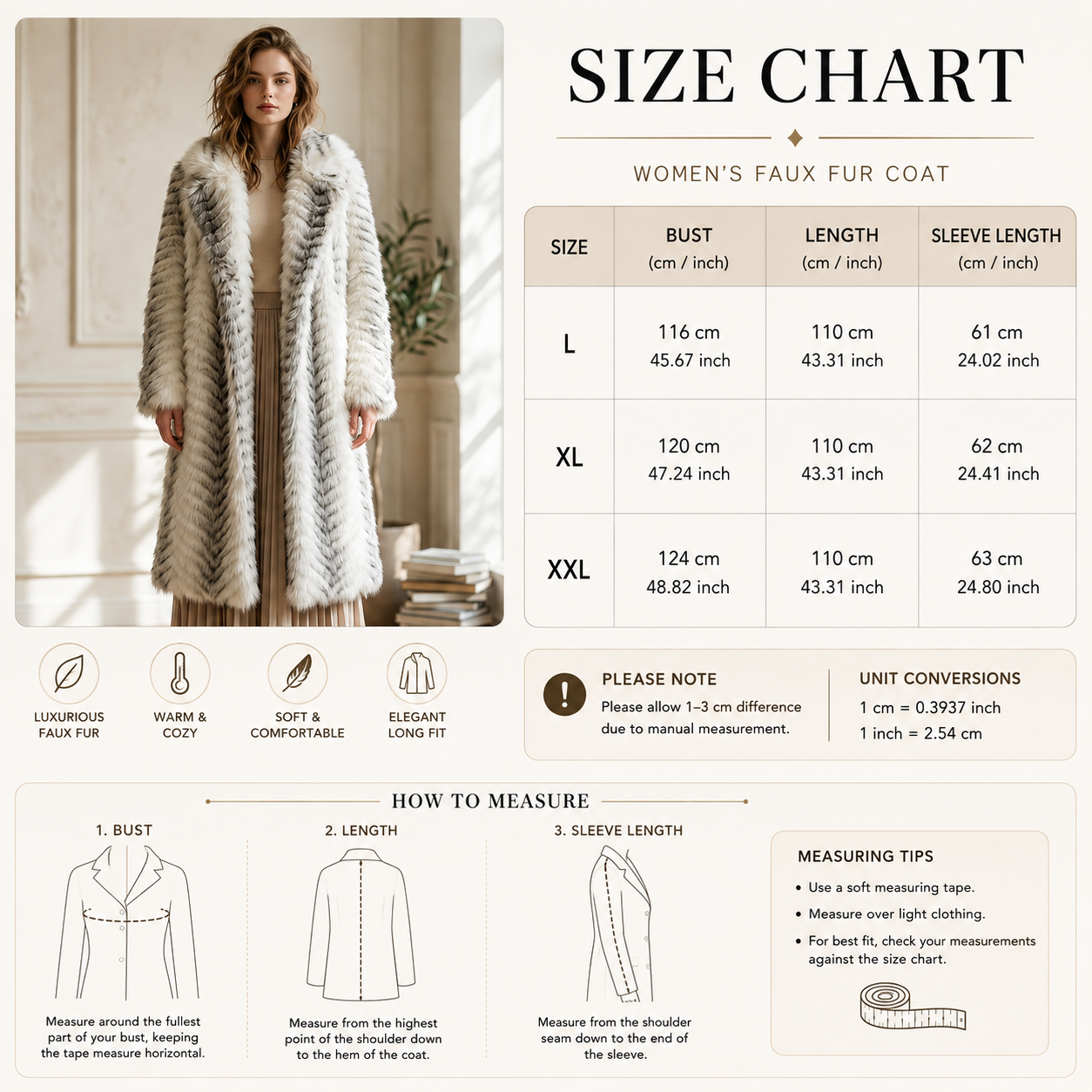 Women's Gradient Faux Mink Fur Coat - Long Herringbone Style