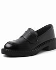 Women's Full Leather Chunky Heel Slip-On Loafers – Cowhide Block Heel