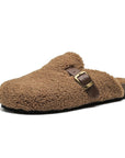 Women's Wool-Lined Genuine Leather Mule Slippers – Retro Thick-Sole Backless Slip-Ons
