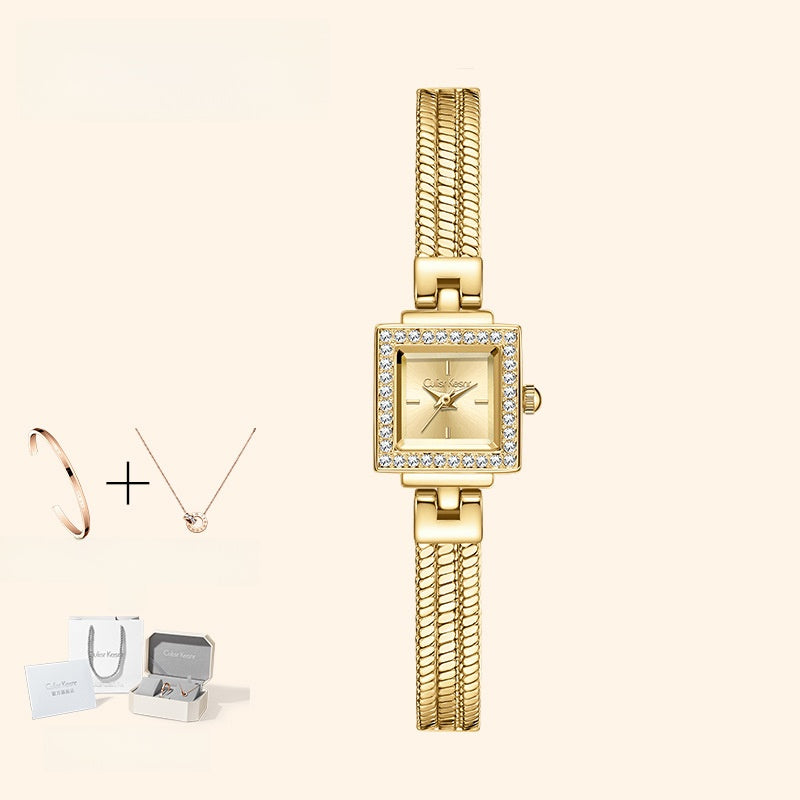 Montre carrée de luxe à quartz pour femmes – Bracelet de montre en alliage de style rétro d'Europe centrale, étanche jusqu'à 30M