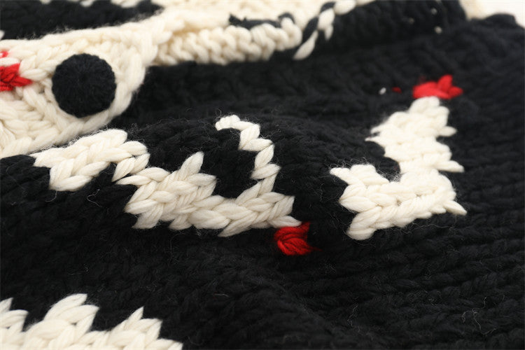Damen Strickjacke mit V-Ausschnitt und Farbblockdesign – Handgemachter Pullover aus Baumwollmischung im französischen Stil