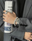 Men's Rock Diamond Bracelet – 18K Gold/Silver Plated Alloy Cuff, Geometric Facets, 5-Stone Cluster, Adjustable