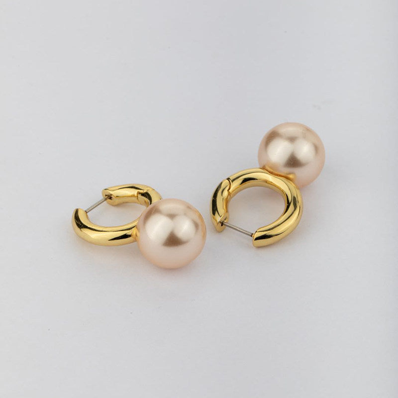 Women's Simple Large Pearl Hoop Earrings – French Style Gold &amp; Silver Plated Minimalist Statement Jewelry