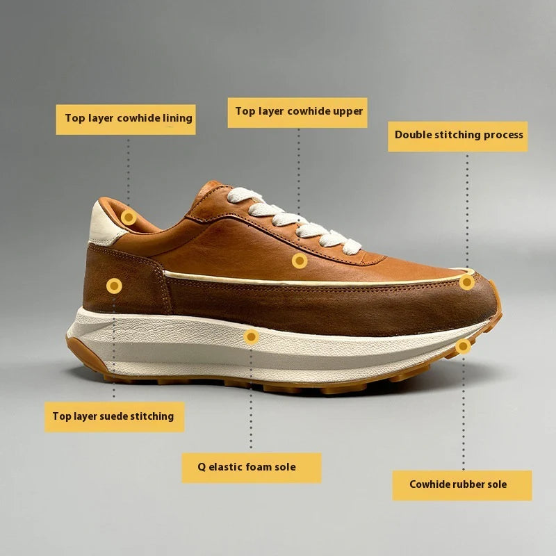 Men's Genuine Leather Running Shoes – Breathable Low-Top Cowhide Sneakers