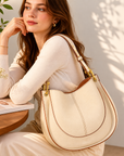 Damen PU-Leder Sattel-Schultertasche – Runde Retro Umhängetasche mit mehreren Fächern