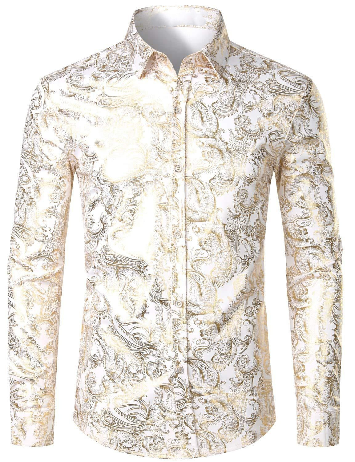 Herren 3D-Hemd mit Blumenmuster – Stretch-Slim-Fit Urban Hemd mit Revers