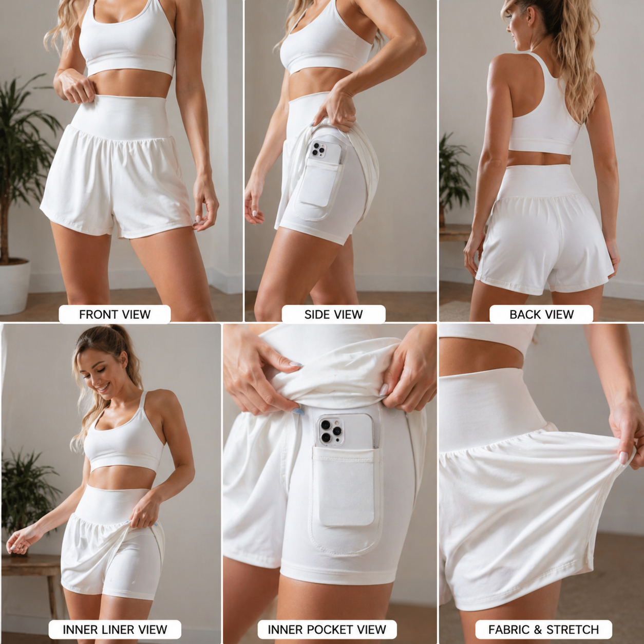Women's High-Waist Quick-Dry Sports Two-Piece Set – Padded Bra &amp; Shorts with Side Pocket, 4 Colors
