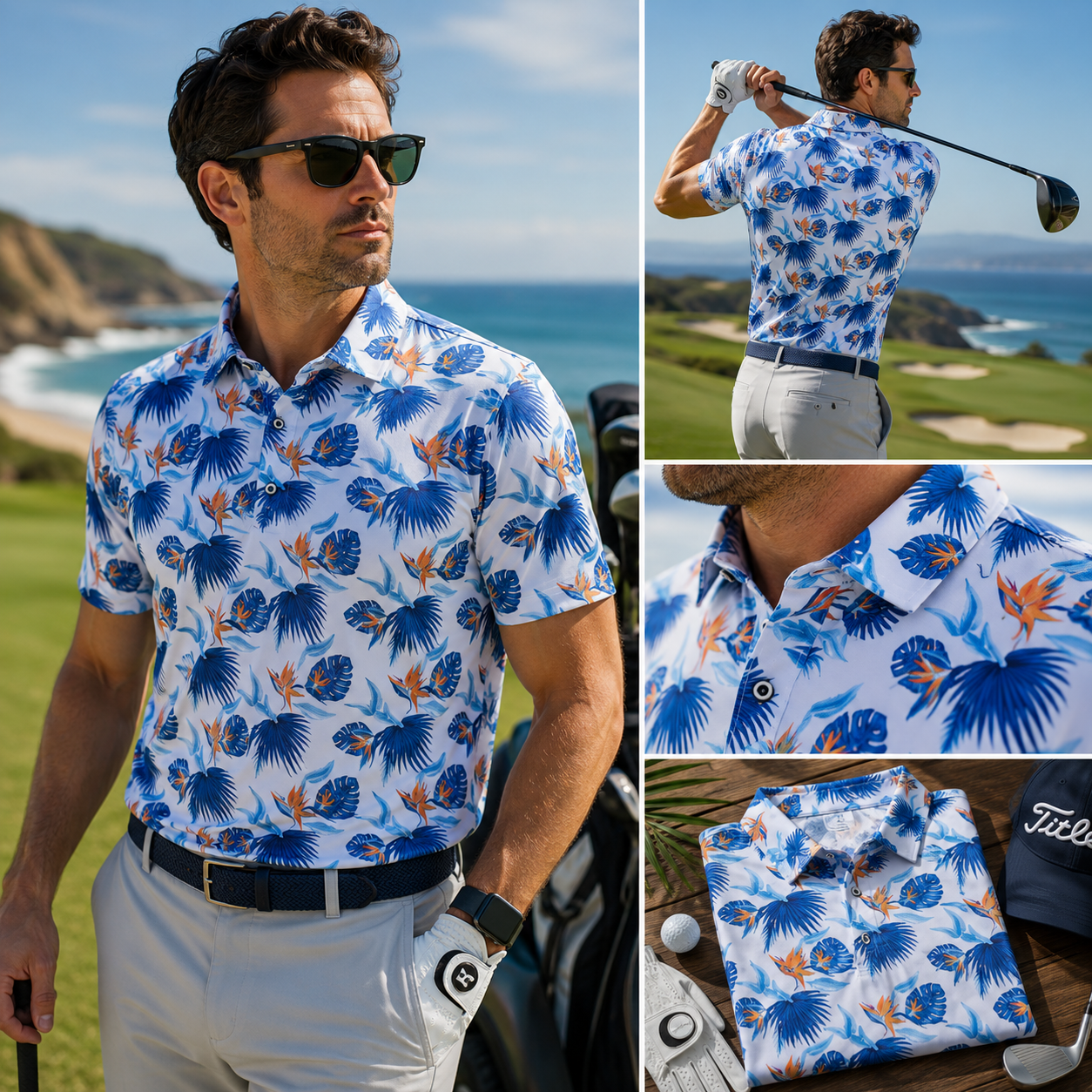 Men's Short Sleeve Golf Polo Shirt – Moisture-Wicking Printed