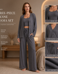 Damen dreiteiliges Viskose-Pyjama-Set – Spaghetti-Top, Langarmjacke & Hose, weiche, atmungsaktive Lounge-Nachtwäsche