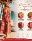 Women's Floral Backless Summer Dress – Strap A-Line Midi Dress with V-Neck, Adjustable Tie-Up & Lightweight Elegant Design