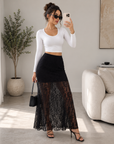 Women's Lace Fishtail Midi Dress – Slim Fit Floral Embossed Mermaid Dress