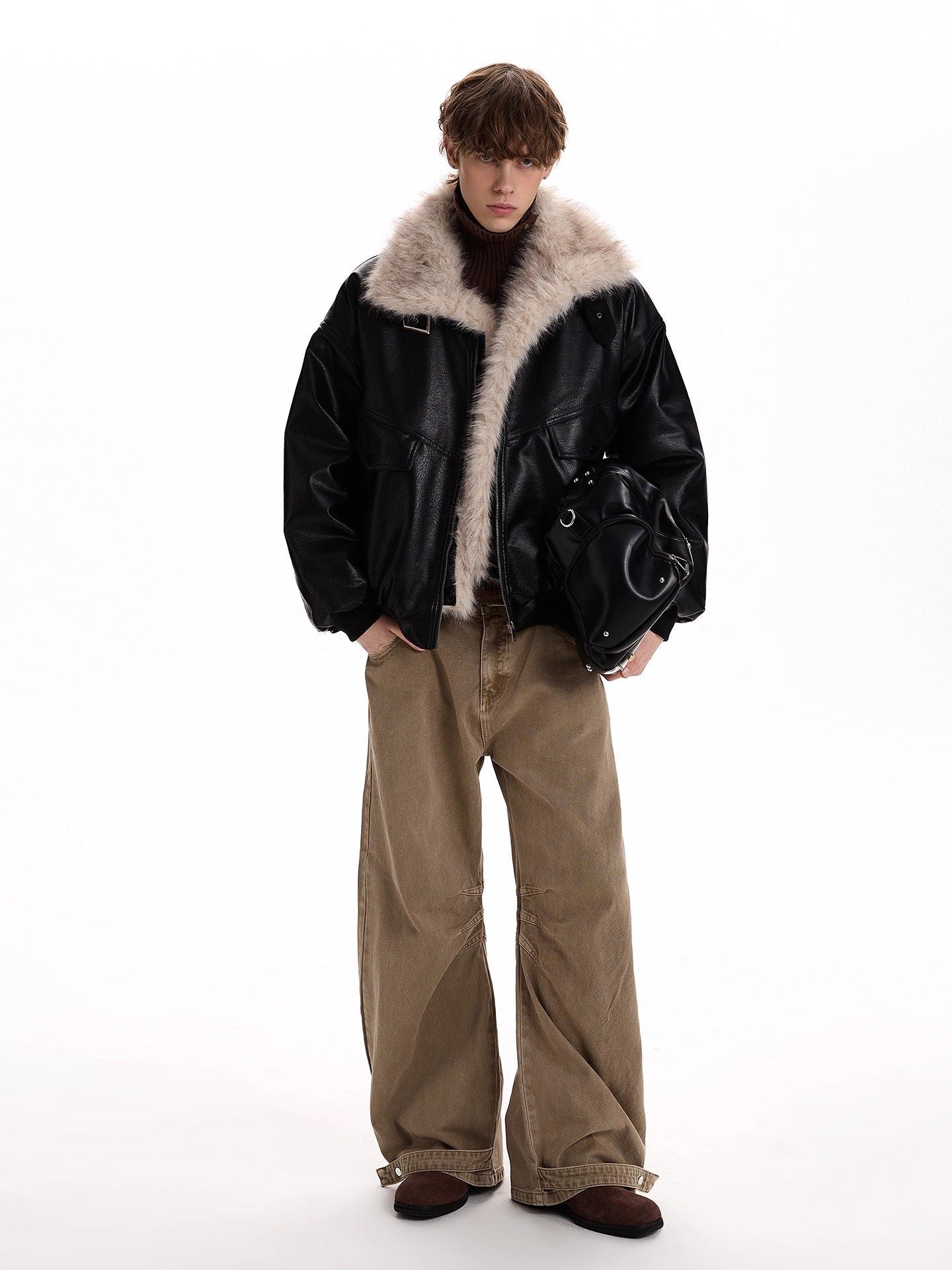 Retro Fur Collar PU Leather Jacket