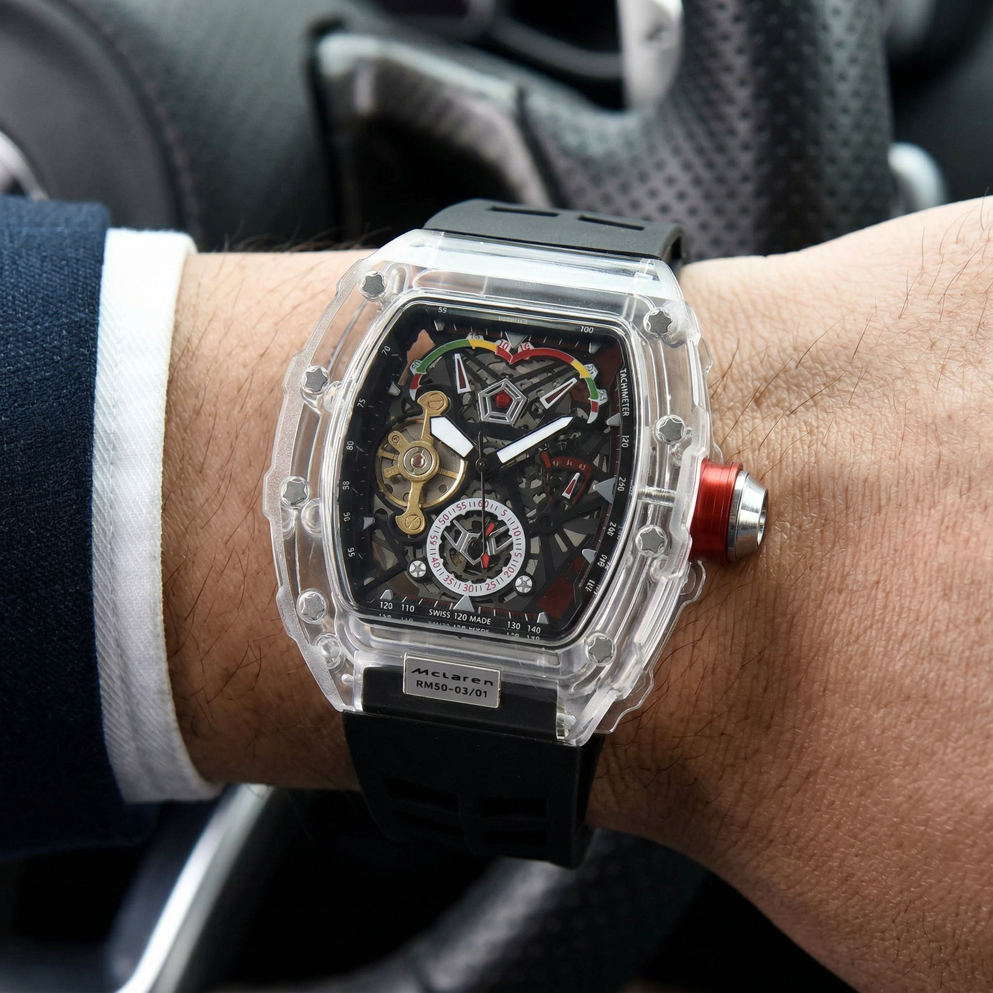 Men's Multi-Function Mechanical Watch – Transparent Barrel Case, Silicone Strap &amp; Luminous Sport Timepiece