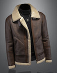 Men’s Leather Fur Lapel Jacket – Thickened Winter Warm Zipper Coat with Side Pockets Loose Fit